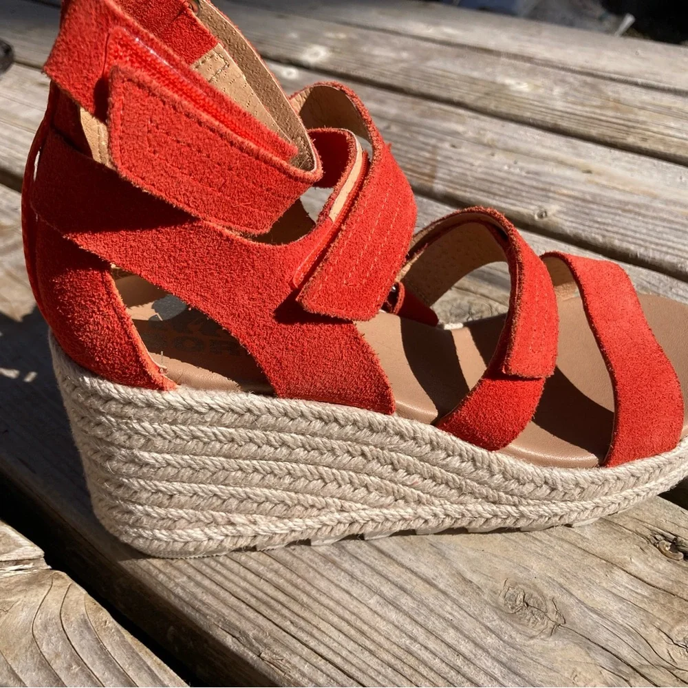 Sorel Red Suede Wedge Sandals - Picture 6 of 7